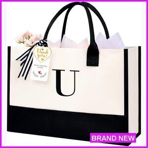 Personalized Monogram Tote Bag Elegant Heavy-Duty Canvas Beach Office Travel